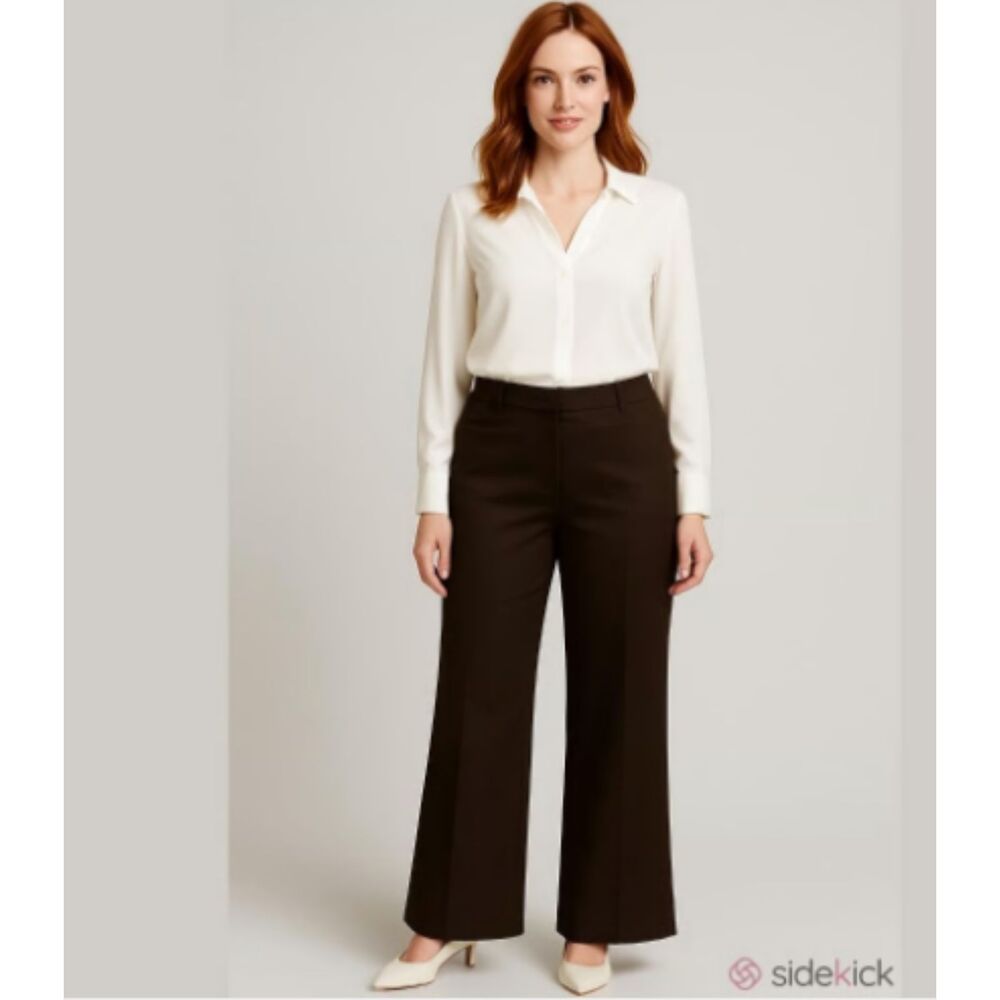 NWT BCBG Brown Twill Mid Rise Wide Leg Cotton Pants Y2K Minimalist Style Sz 8